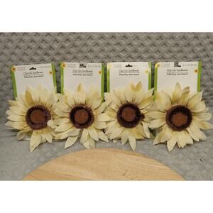 Set Of 4 Clip-On Burlap Sunflowers Accessory Beige